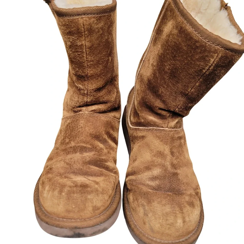 UGG Australia 5116 Chestnut Suede Shearling Zip Mid-Calf Boots Womens 8 Brown